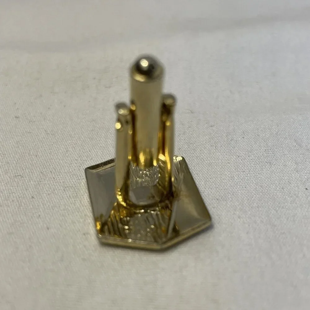 Mid Century Hexagon Scroll Design Cufflinks Vintage Gold Tone Bullet Backing